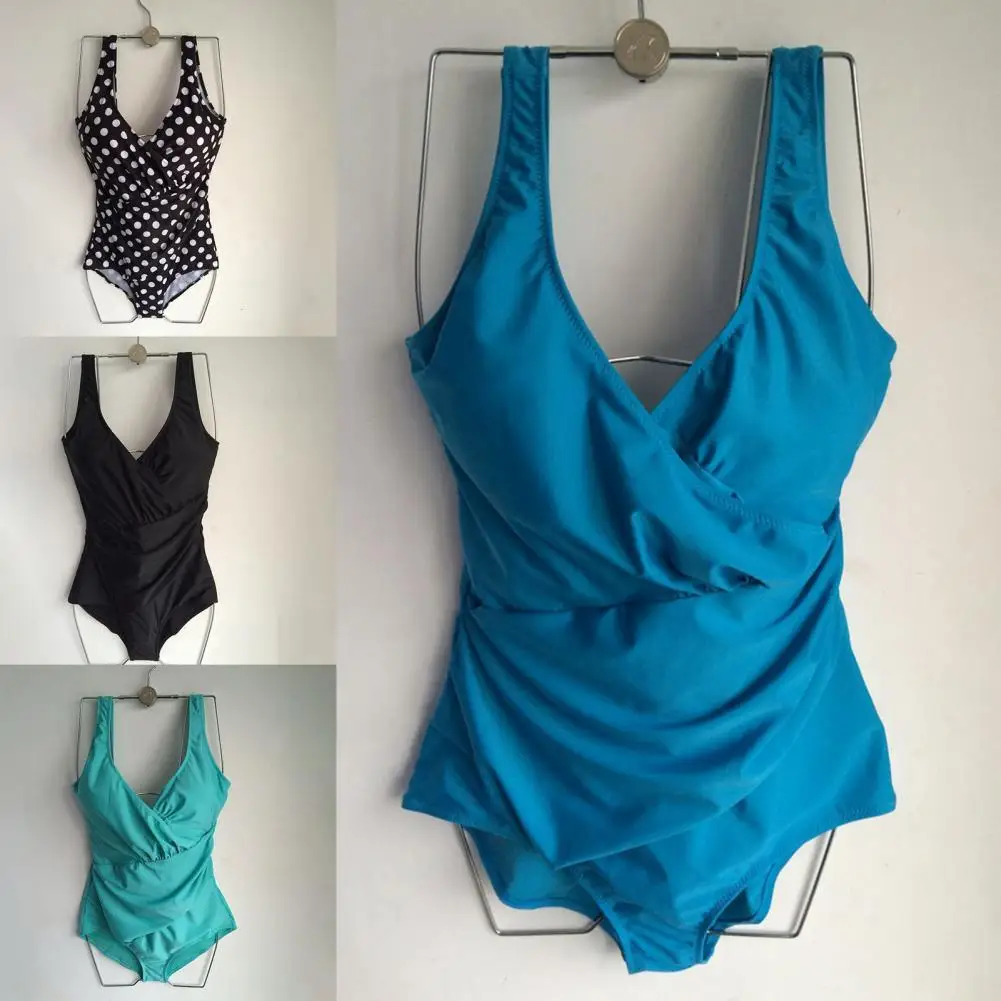 

Slim Stylish Cross Wrap One Piece Swimwear Beachwear Bodysuit Swimsuit V-neck for Spa
