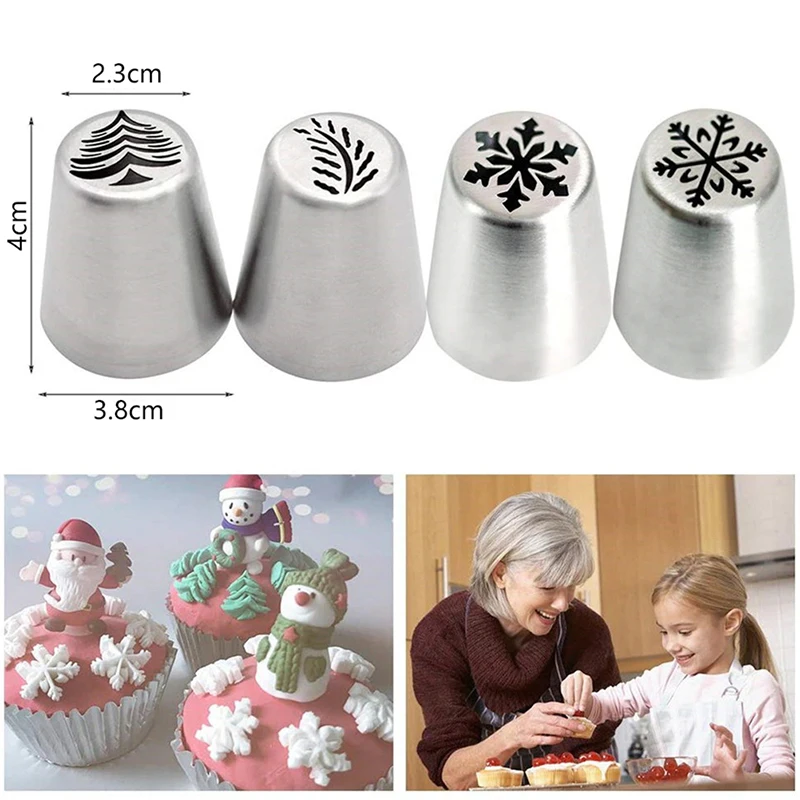 

4pcs/Lot Stainless Steel Bakeware Christmas Cake Cream Nozzle Pastry Tool Cupcake Pastry Cream Tips Christmas Piping Nozzle