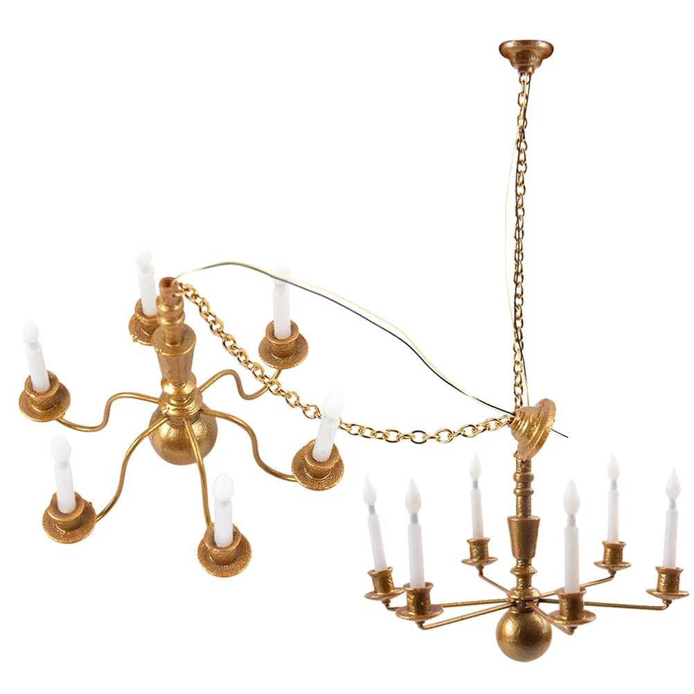 

2 Pcs Model Chandelier DIY Sand Table Decor Simulation Ceiling Lamp Miniature Tiny Abs LED Hanging
