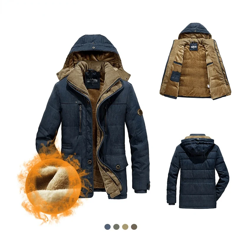

Men Winter Hooded Thick Fleece Parkas Jacket Hat Detachable Coat Men Outdoor Military Casual Pockets Loose Parka Jacket Men 6XL