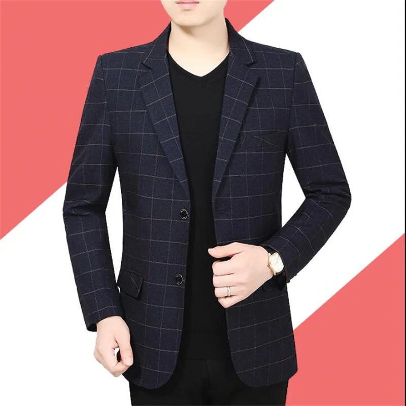 Spring autumn Middle-aged plaid jacket men blazer Korean masculino slim fit casaco jaqueta masculina coats mens suit B256