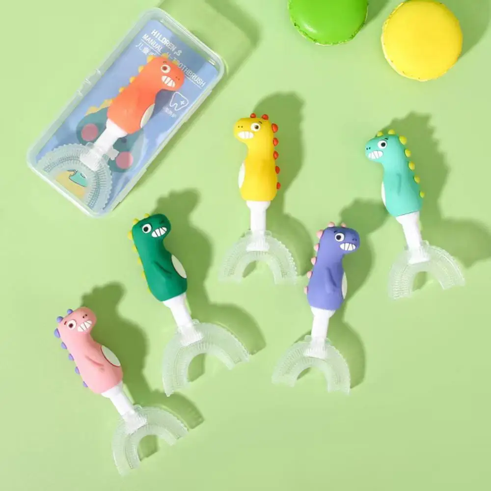 

Soft Silicone Toothbrush 2-12Y Baby Toothbrush Cartoon Dinosaur Children 360 Degree U-shaped Toothbrush Children Teeth Oral Care