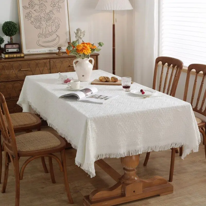 

Скатерти для обеденного стола, прямоугольная вафельная скатерть из полиэстера и хлопка, свадебное украшение в скандинавском стиле, украшение для дома с кисточками