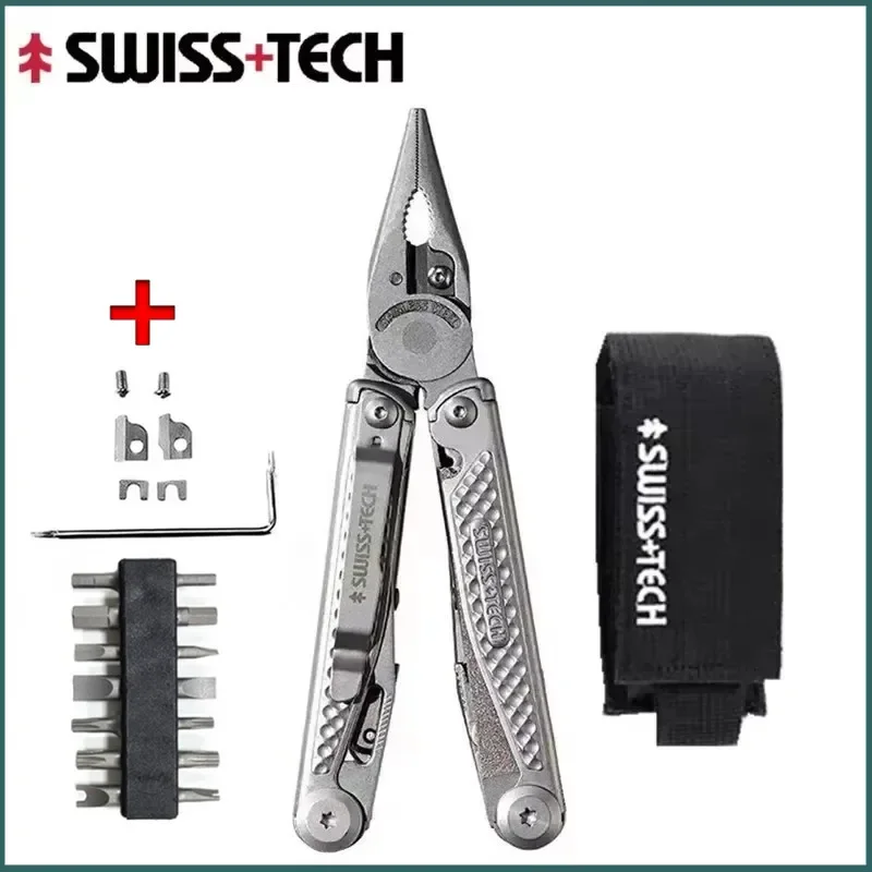 

SWISS TECH 18 в 1, многофункциональные плоскогубцы, карманный складной нож, EDC, портативные многофункциональные инструменты, инструменты для выживания на открытом воздухе, рыбалки, кемпинга