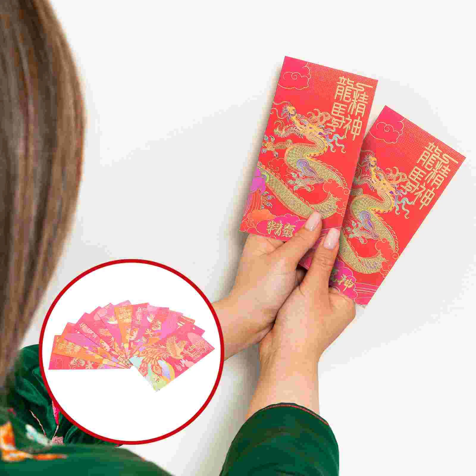 

12pcs Chinese New Year Red Envelopes New Year Red Pockets 2024 Lucky Money Bags Cartoon Hong Bao