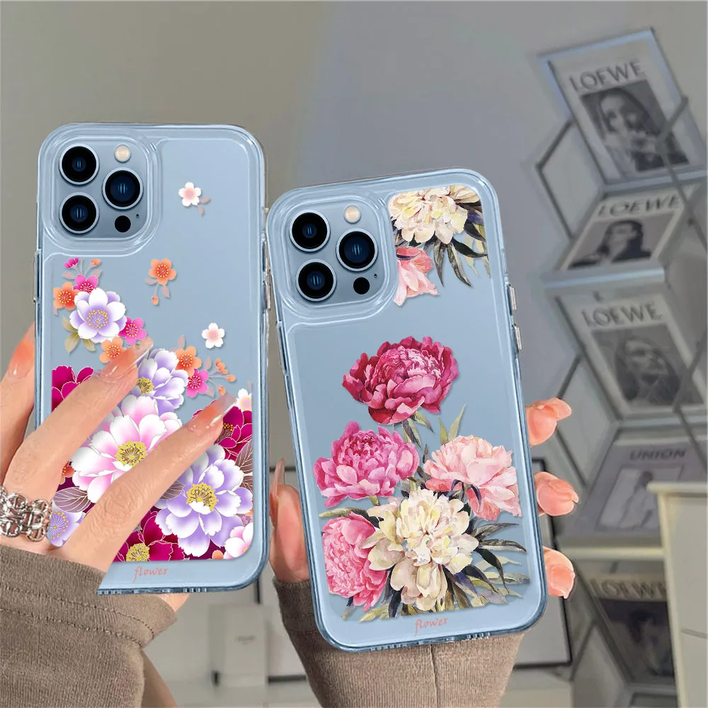 

Shockproof Clear Hard PC Phone Case For IPhone 13 Pro Max 11 12 X XR XS Max Transparent Flower Lens Protection Acrylic Cover