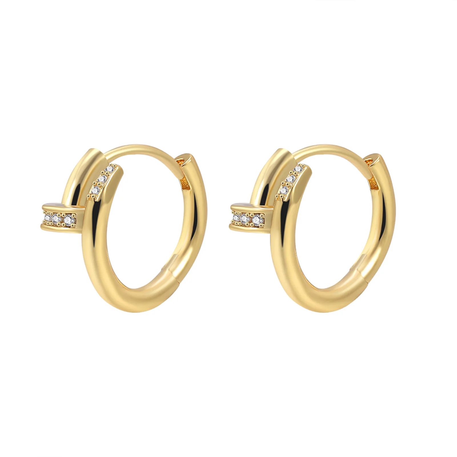

Fashion 18K Gold Plated Nail T Shape Hoop Earrings Dainty 5A Cubic Zirconia CZ Pave Huggie Hoop Earrings for Women Girls