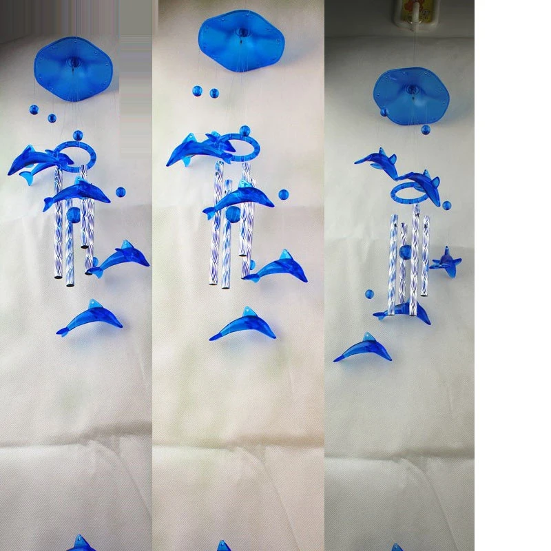 

Home Garden Decor Blue Dolphin Plastic Crystal 4 Metal Tubes Wind Chime #76466