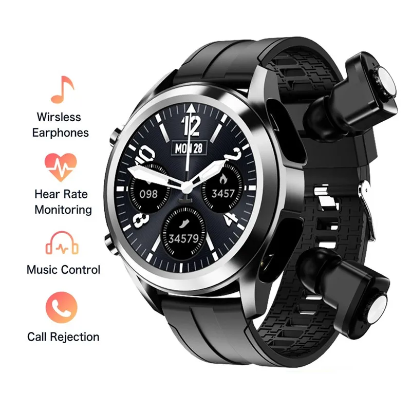 

2022 New Sports Fitness Smart Watch TWS Bluetooth Headset Combination Heart Rate Blood Pressure Monitoring Men's Health Tracker