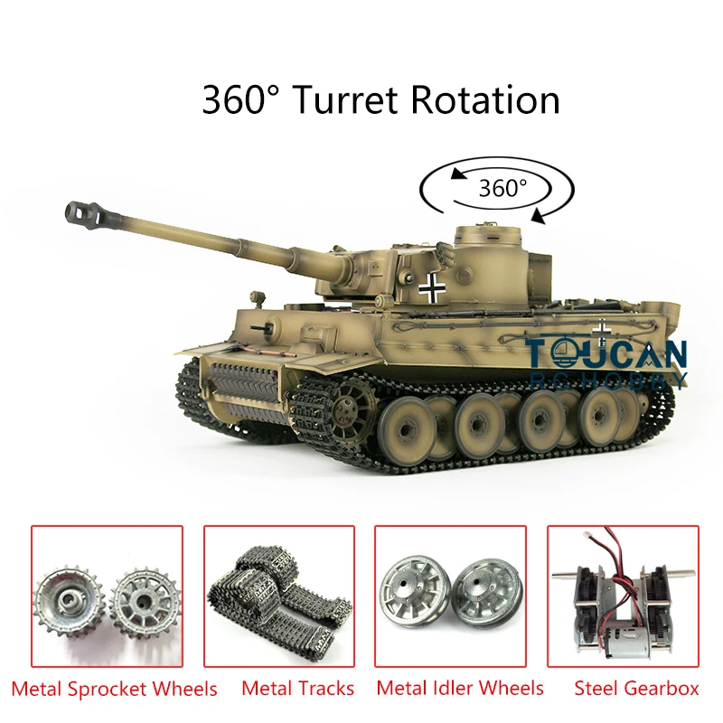 

Уличные игрушки HENG LONG 1/16 7,0 металлический Тигр I RC Танк Toucan 3818 Вт/360 башня с дистанционным управлением обновленная версия игрушки TH17267-SMT8