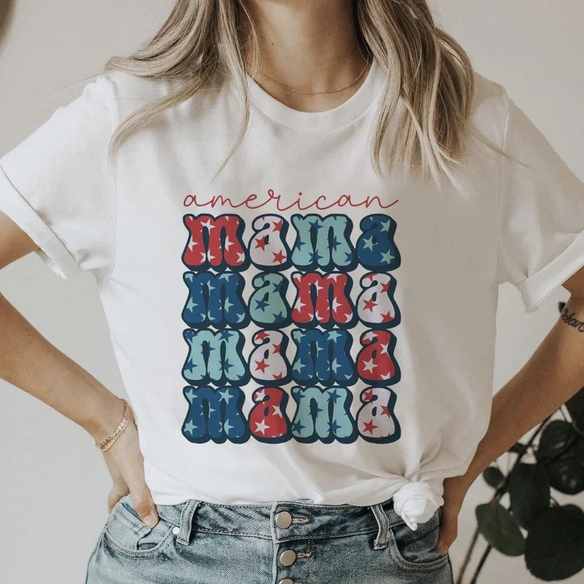Повседневная женская футболка с коротким рукавом и принтом для американского
