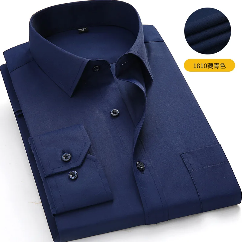 Spring and Autumn Men's Shirt Striped Cotton Long Sleeve New Business Casual Solid Color Free Ironing Anti-Wrinkle Slim Shirt