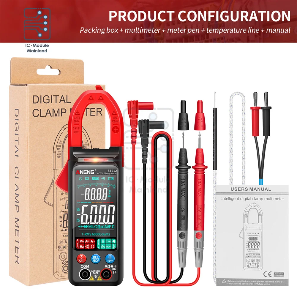 

ANENG ST212 ST211 6000 Counts Digital Clamp Meter AC Current Multimeter DC/AC Voltage Ammeter Amp Hz Capacitance NCV Multimeter