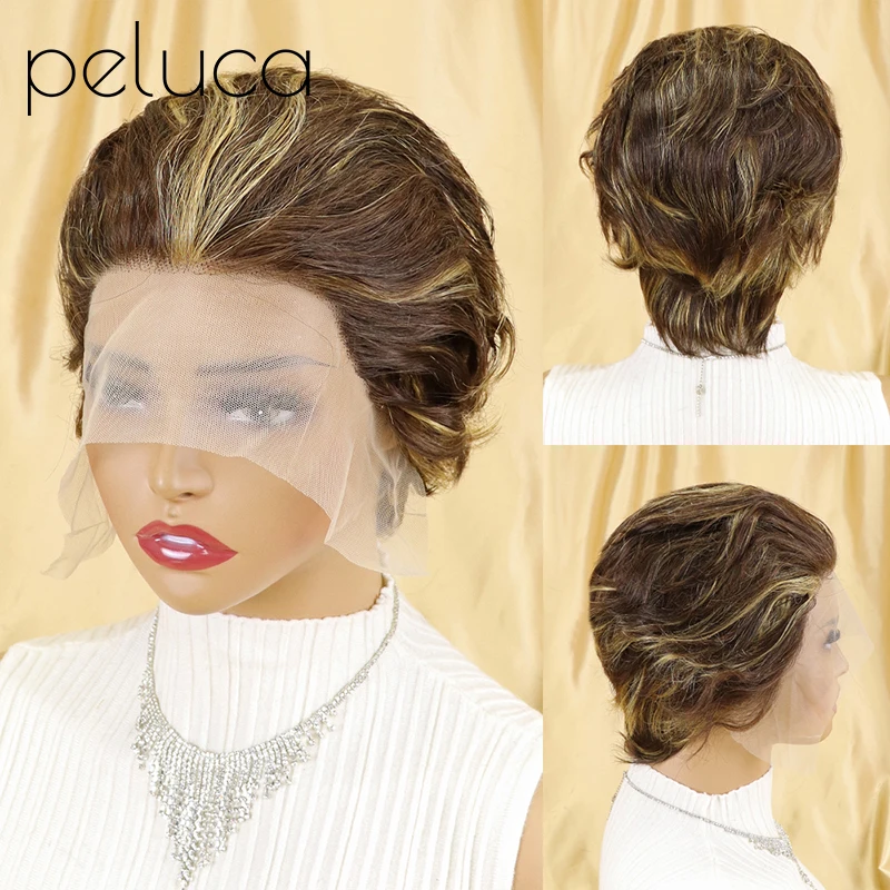 

Pixie Cut Wig Short Straight Bob Wigs Frontal T Part Cheap Human Hair Transparent Lace Front Wig For Black Women 150% Density
