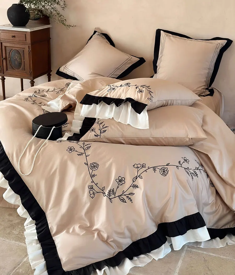 Романтический Комплект постельного белья с цветочной вышивкой полноразмерная