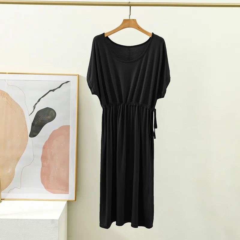 Summer Dress Sweet Dresses For Women Fashion Drawstring Elastic Women's Polyester Short Sleeve O-Neck Casual Clothes Big Size