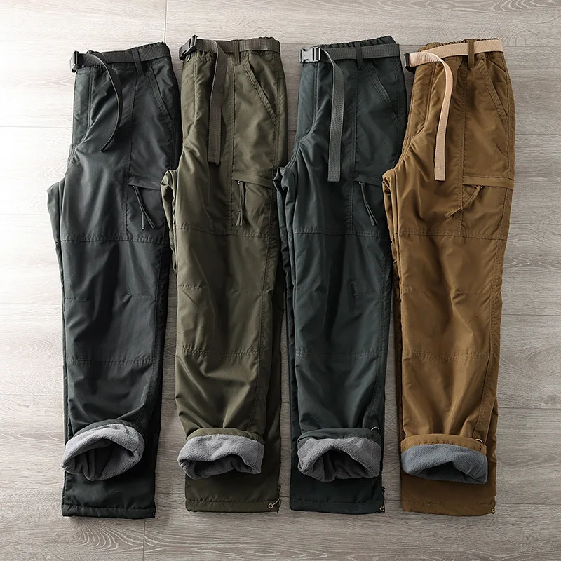 Waterproof Outdoor Fleece Soft Shell Pants Man Straight Slacks Multi-pocket Cargo Pants Men Winter Army Tactical Pantalon Homme