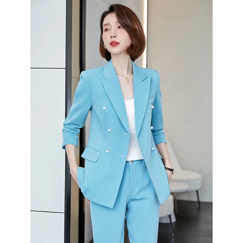 Женская офисная одежда блейзеры элегантный синий Официальный профессиональный