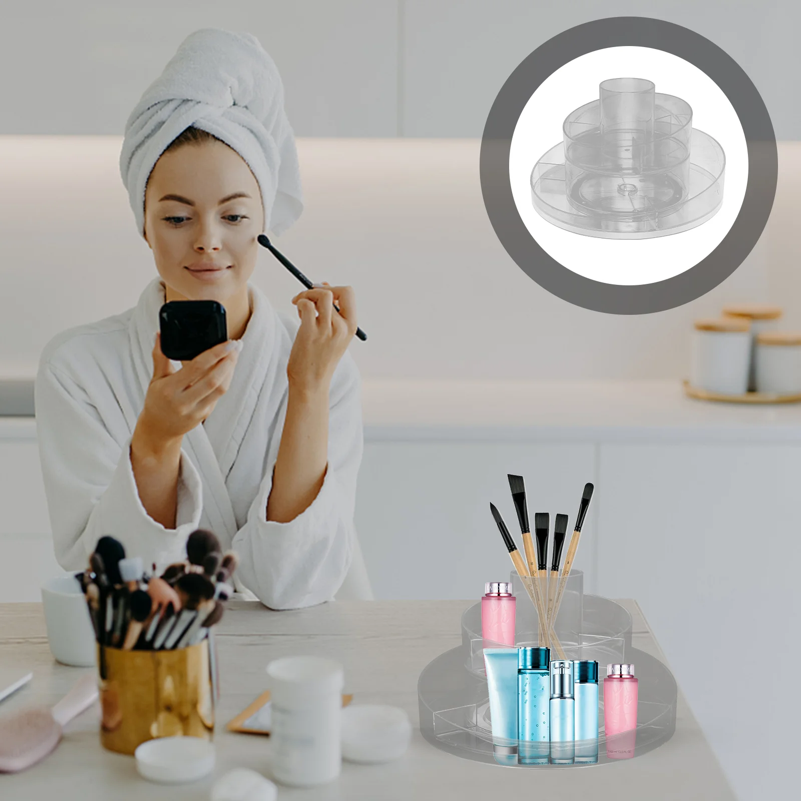 

Clear Daily Use Makeup Box Household Brush Pen Holder Rotatable Lipsticks Lotion Jar Storage Rack
