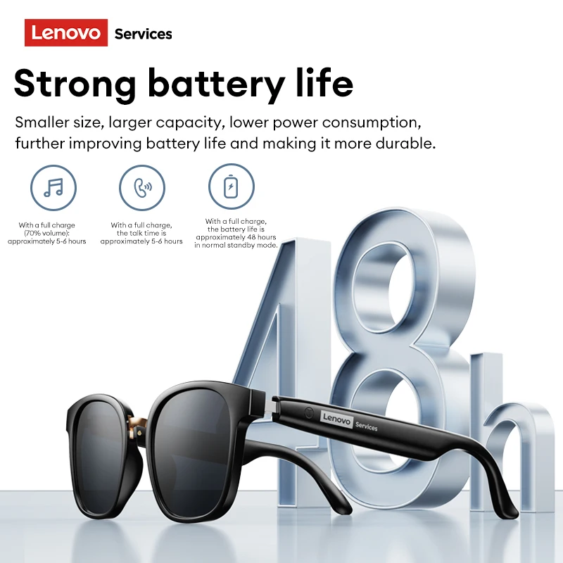 Фото Умные беспроводные очки Lenovo GS106 с Bluetooth 6.0, фотохромными линзами, функцией Hands-Free для музыки и звонков, наушники для активного отдыха и спорта №4