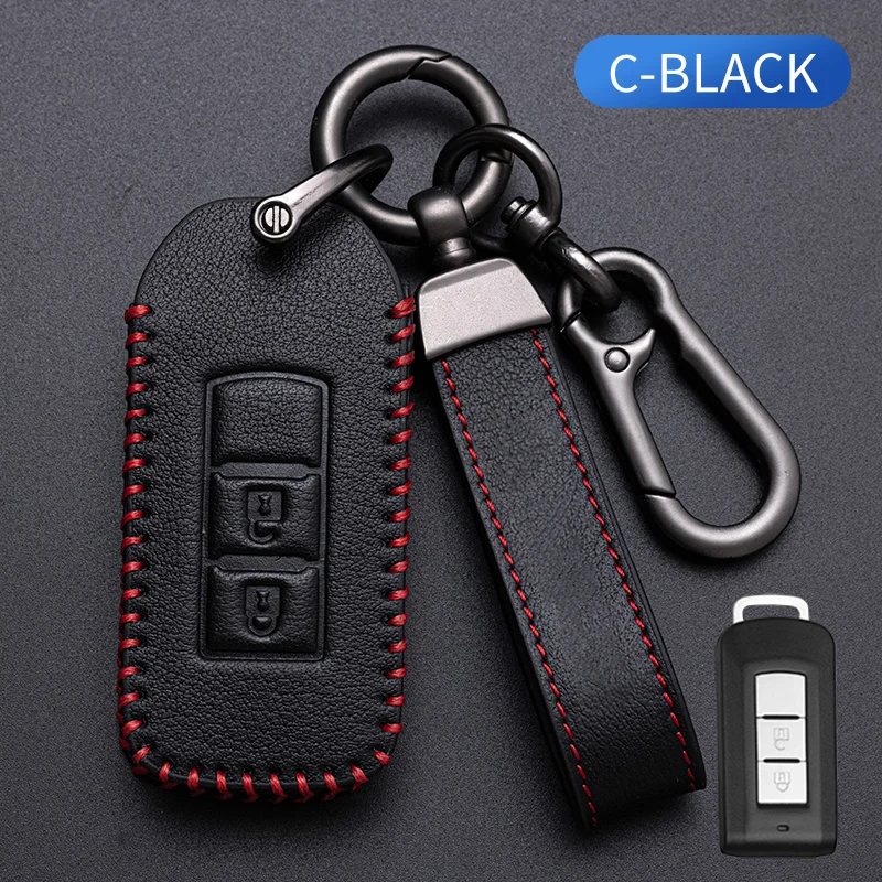 

2/3 Buttons Top Cowhide Key Fob Shell Cover Remote Key Case For Mitsubishi L200 ASX Outlander Eclipse Cross Pajero Sport Lancer