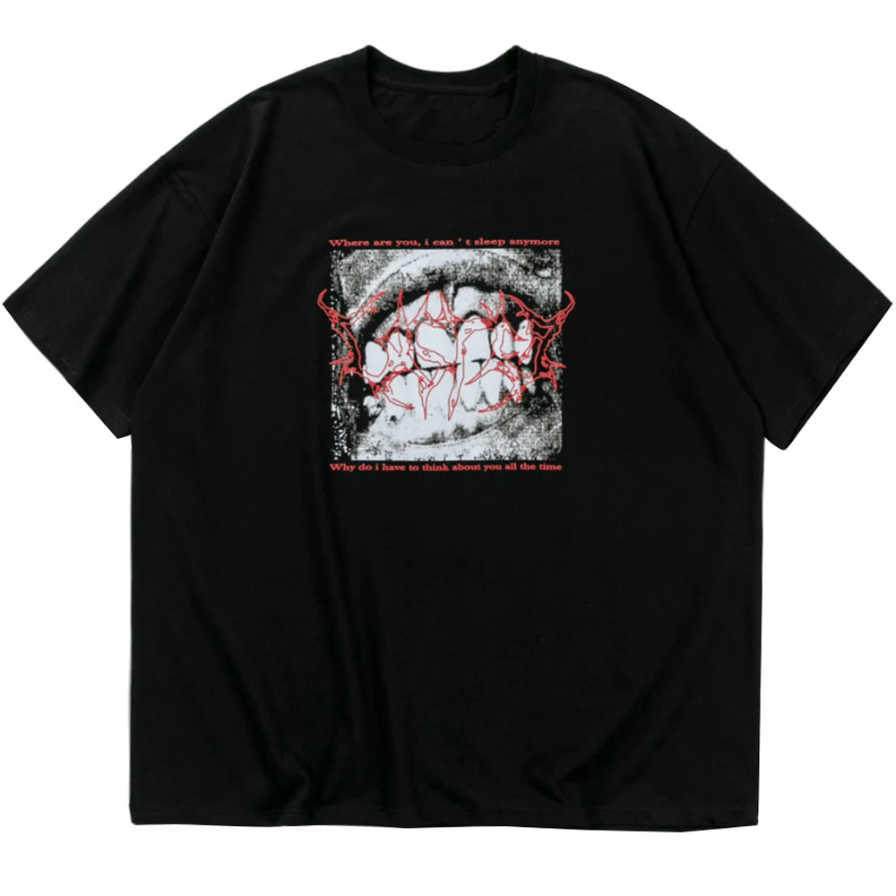 

Hip Hop Men T-shirts Harajuku Creative Mouth Teeth Print Cotton Loose Oversized T Shirt Streetwear Casual Short Sleeve Tops