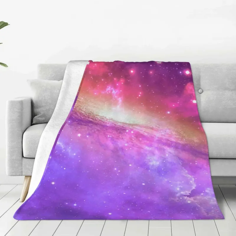 

Colorful Purple Galaxy Flannel Blanket Quality Warm Soft Watercolor Stars Print Throw Blanket Travel Bedroom Funny Bedspread