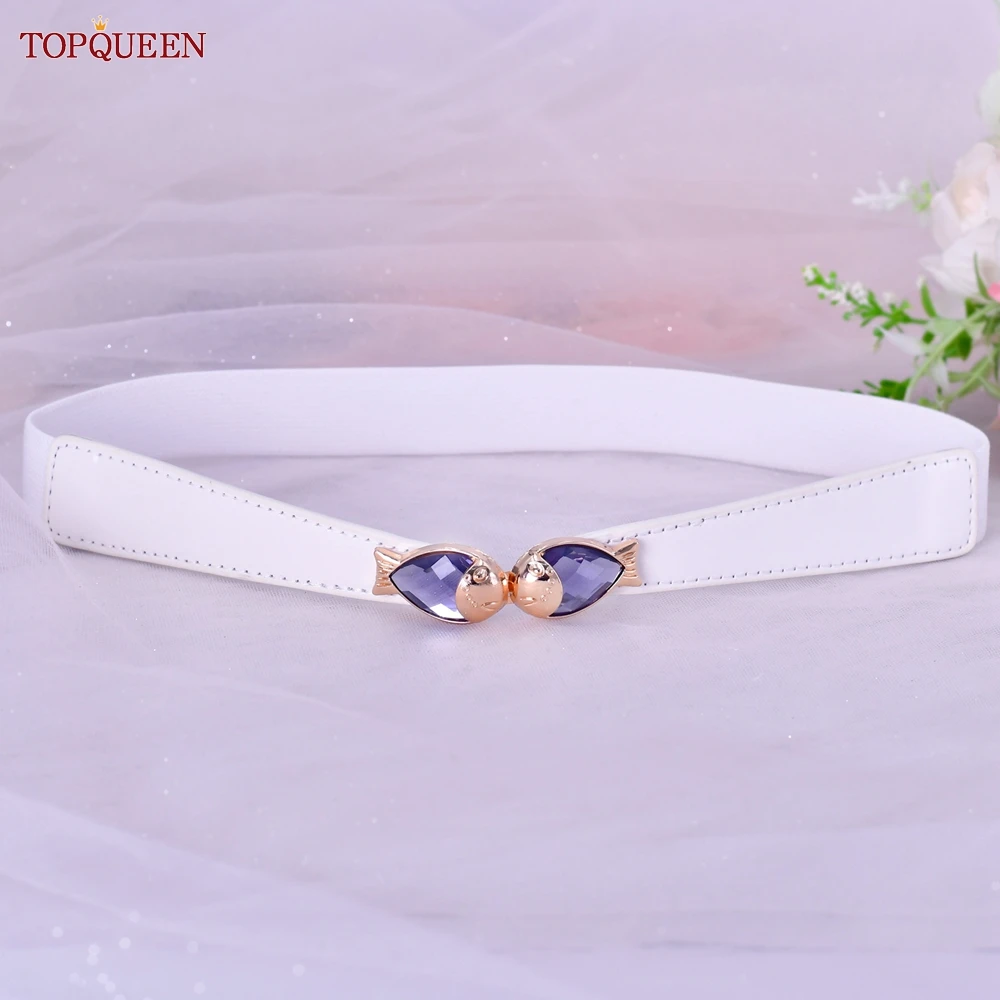 TOPQUEEN SZ06 Women White Elastic Belts Ladies Fashion Simple Leather Party Daily Clothes Dresses Gown Decoration Waistbands