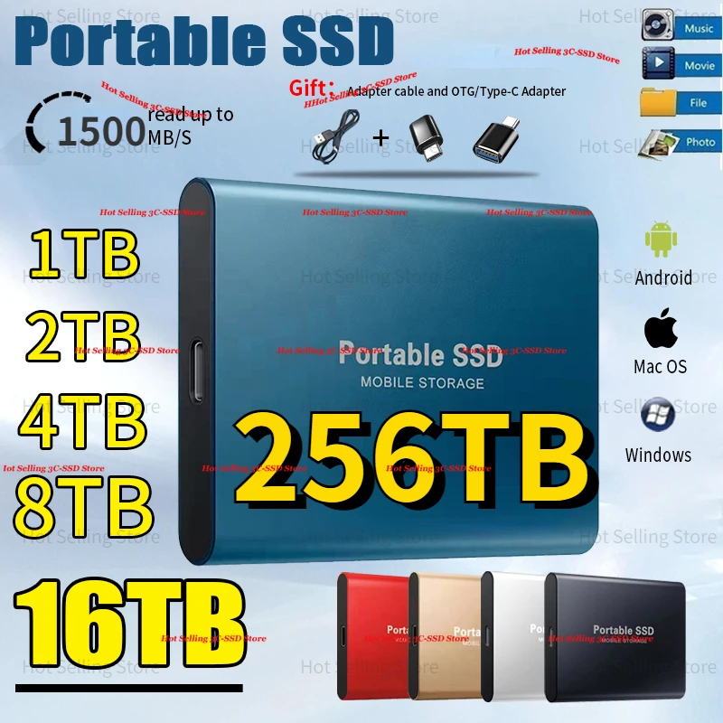 

New High Speed 1TB Portable SSD USB3.1 External Solid State Drive 2TB External Hard Disk TYPE-C Mobile SSD For PC/Mac/PS5