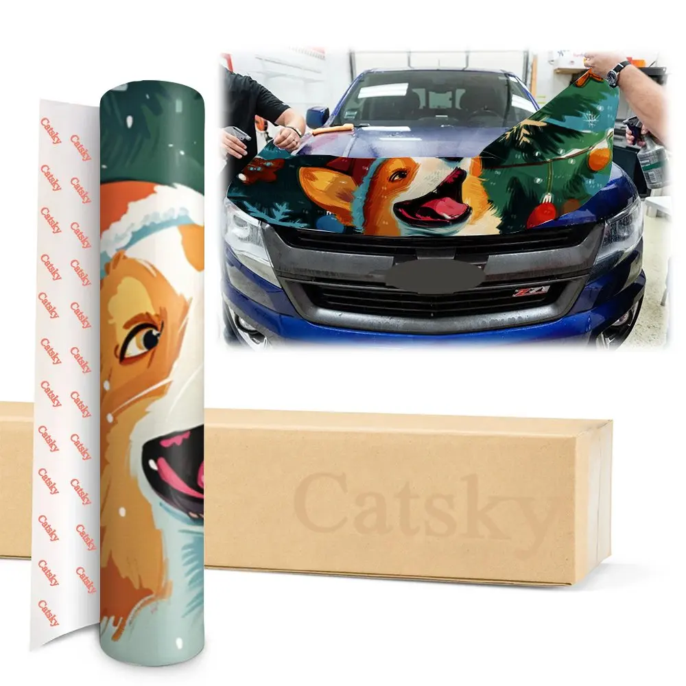 Милые рождественские животные собаки капот автомобиля цветная виниловая