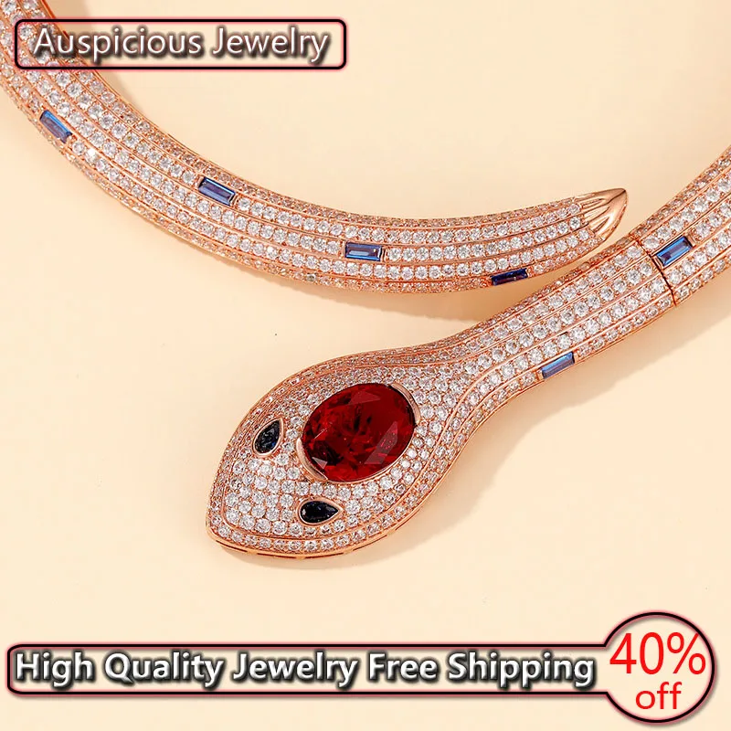 

New Fashion Atmosphere Rose Gold Ruby Snake Necklace Women's High-end Exquisite Clavicle Chain Luxury Gold Jewelry Birthday Gift