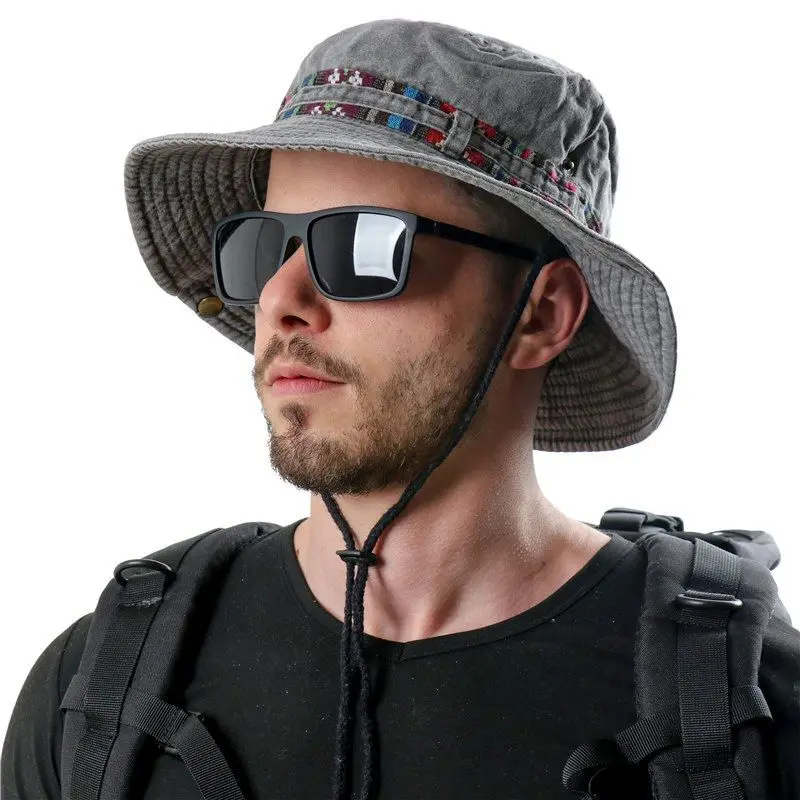 

Summer Men's Cotton Bucket Hat UV Protection Sun Caps Multipurpose Outdoor Climbing Fishing Tourism Brim Sun Fisherman Hats