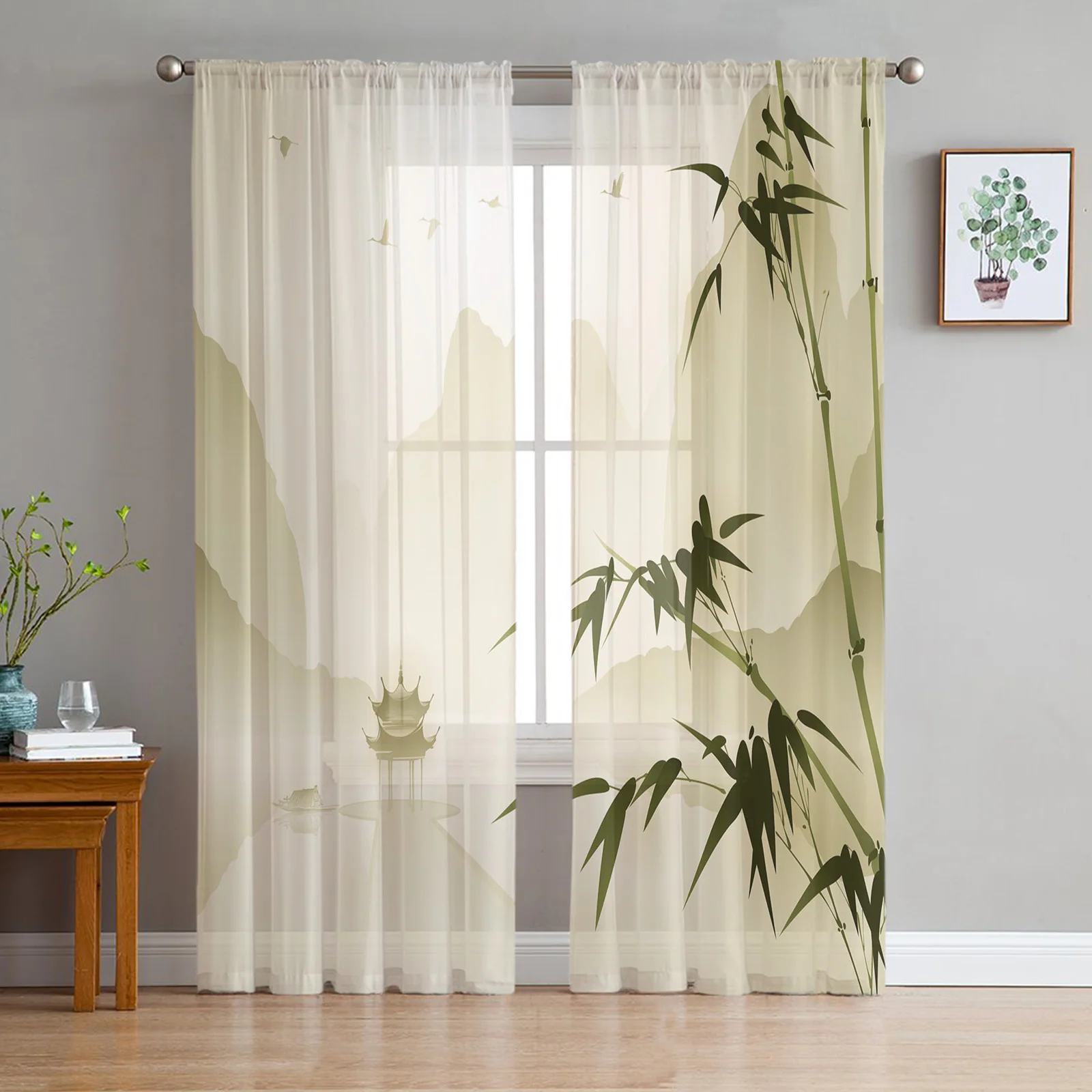 

Шторы из бамбуковой ткани в китайском стиле, шифоновые прозрачные Занавески для гостиной, украшение для окна спальни занавески из тюля