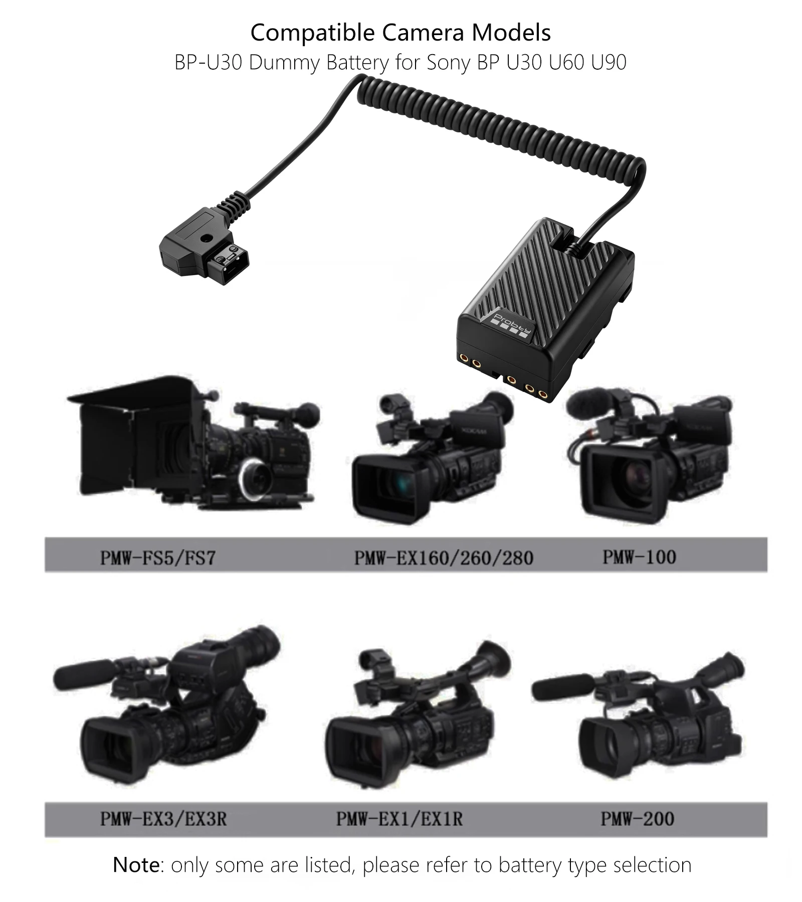 Адаптер питания Probty BP-U30 (муляж батареи) с портами D-TAPTYPE-C для Sony BP U30 U60 U90 XDCAM EX PMW 100 150 160 200 PMW EX1 EX3 (art.: 3920dbb0276dc) - 3920dbb0276dc