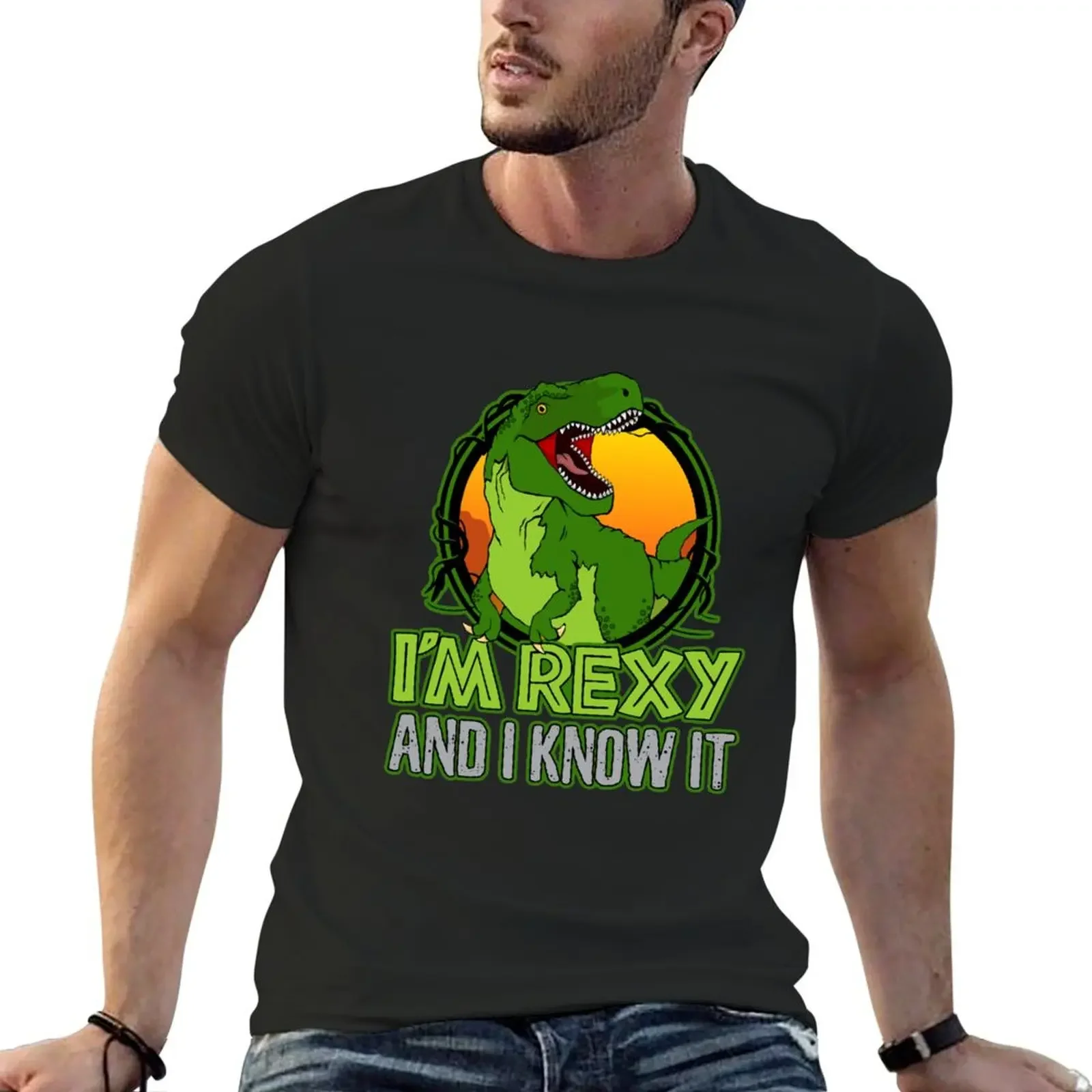 Футболка с динозавром T-Rex Funny I'm Rexy And I Know It забавная рубашка хлопковая роскошная
