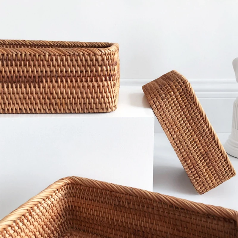 

2 шт., прямоугольная плетеная вручную косметичка для фруктов и чая