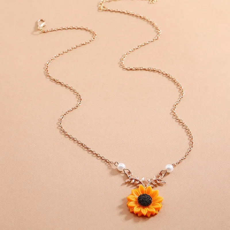 

Retro Fashion Summer Fresh Sunflower Flower Resin Pendant Earrings Necklace Personalized Sweet Women Vacation Jewelry Gift