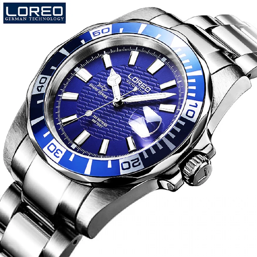 

LOREO Men Diving Watch Sapphire crystal Fashion Watches Waterproof Automatic Self-Wind Man Sport Wristwatch Relogio Masculino