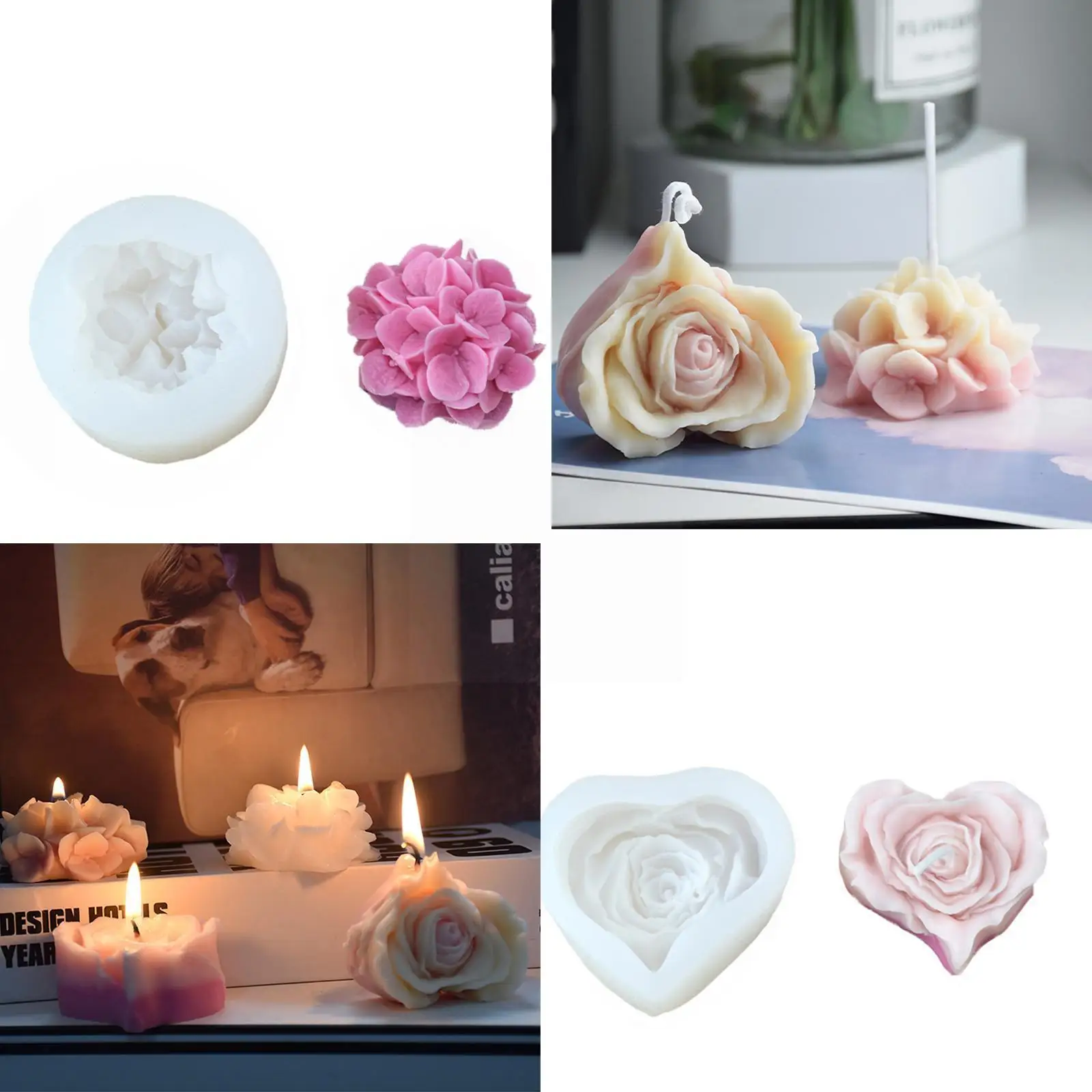 

3D Heart Shape Flower Candle Mold Cupcake Rose Diffuser Mold Mold Silicone Ice Chocolate Making Flower Stone Candle Soap B5K9
