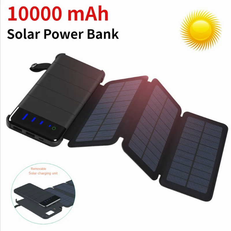 

AISITIN Detachable Folding Solar Power Bank with LED Light 4 Solar Panels Mobile Power Bank 10000 mAh