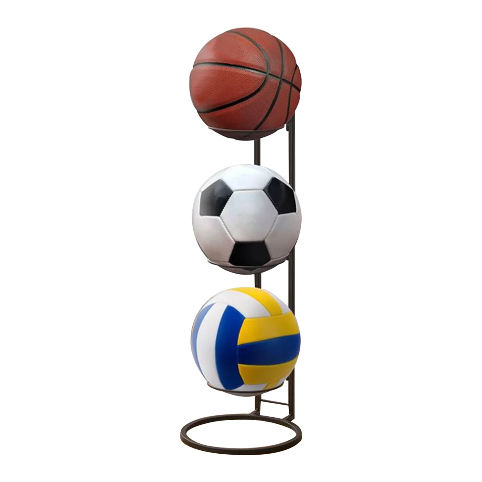 

Gift Universal Carbon Steel Vertical Free Standing Organization Black Basketball Football 3 Tier Volleyball Ball Storage Rack