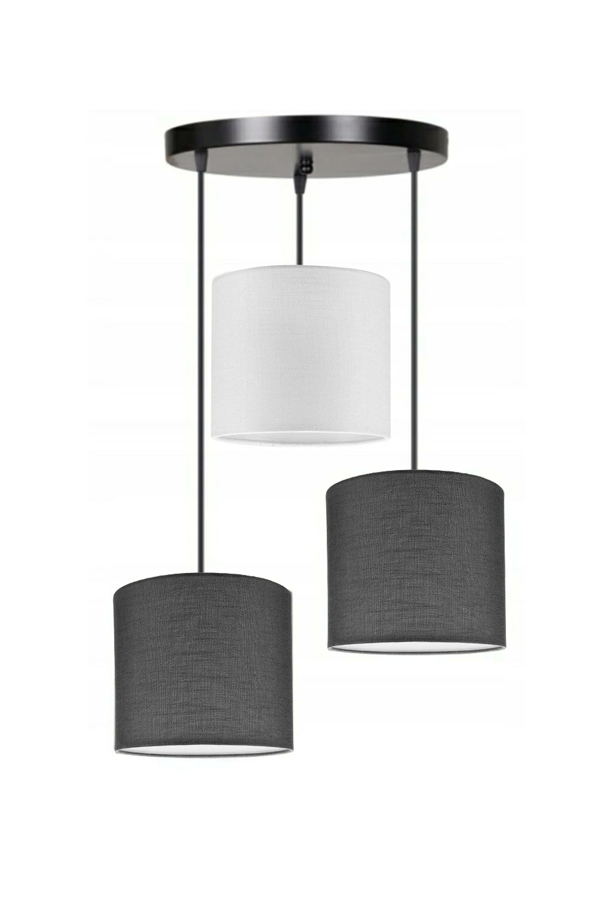 3 Heads 2 Dark Gray 1 White Cylinder Fabric Lampshade Pendant Lamp Chandelier Modern Decorative Design For Home Hotel Office Use