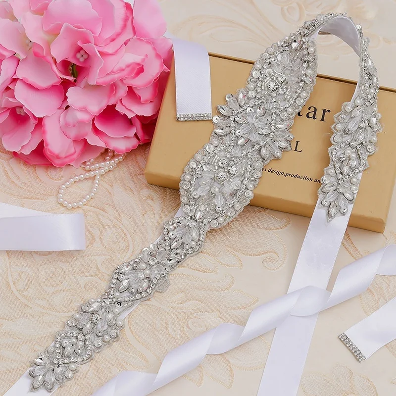 JLZXSY Handmade Wedding Bridal Sash Belt Crystal Pearl Formal Dress Waist | Аксессуары для одежды
