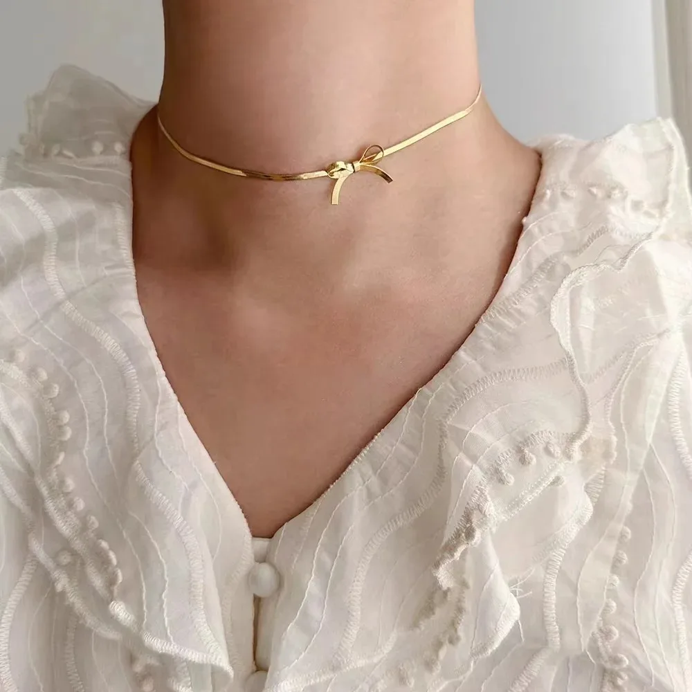Фото Изысканные модные серьги-гвоздики золотого цвета с бантом из нержавеющей стали для женщин, очаровательный галстук с узлом, комплект ювелирных изделий для невесты, подарок, цвет №4