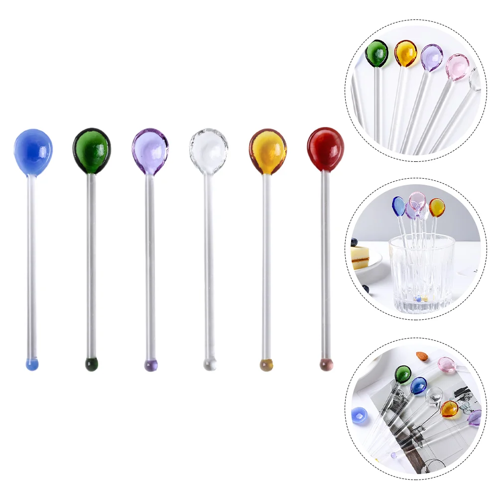 

6 of Cake Spoon Glass Dessert Spoon Glass Stirring Rod Mixer Mixing Spoon Sundae Spoons