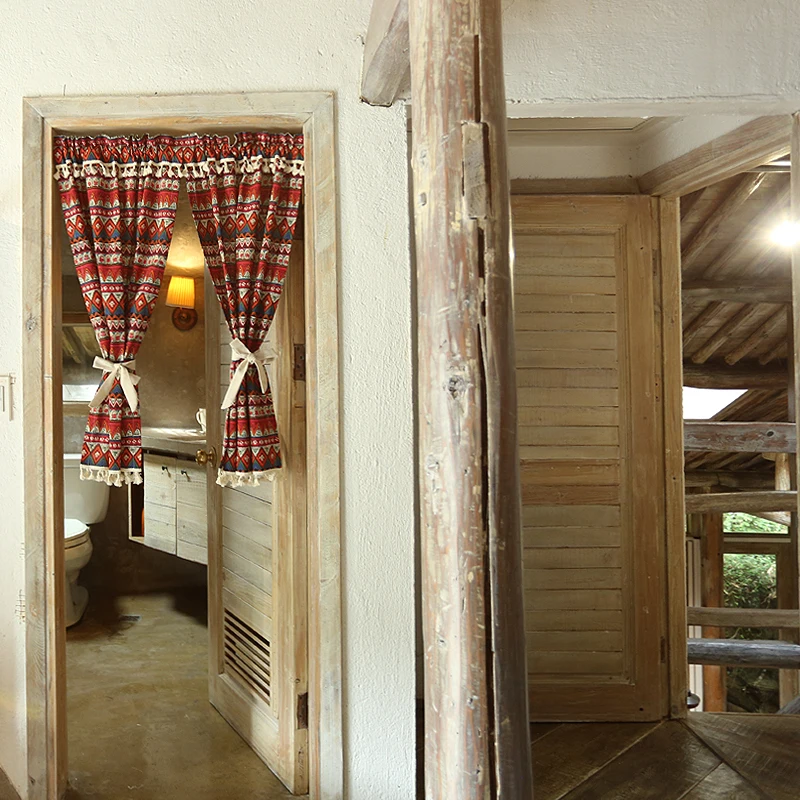 Американские богемные полузатемняющие короткие занавески из хлопка и льна