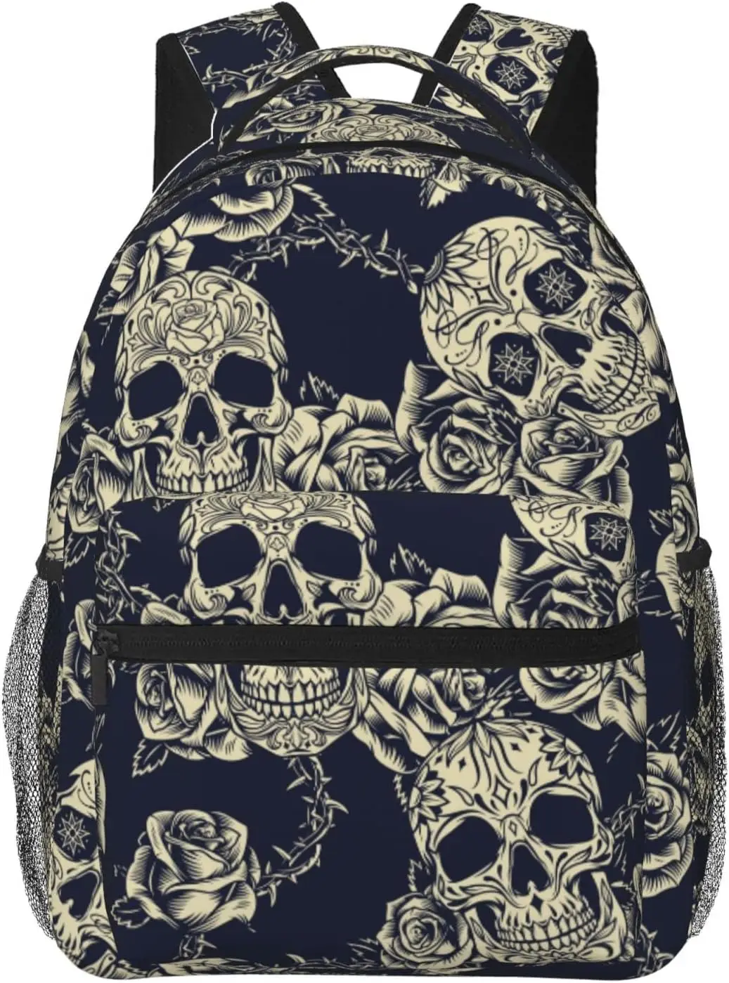 Vintage Skulls Roses Lightweight Laptop Backpack for Women Men College Bookbag Casual Daypack Travel Bag