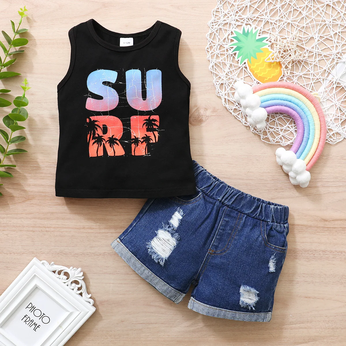 

Baby Boys Clothes Toddler Outfits Fashion Letter Print Infant Sleeveless Top + Short Jeans 2pcs Suit Children Clothing Set