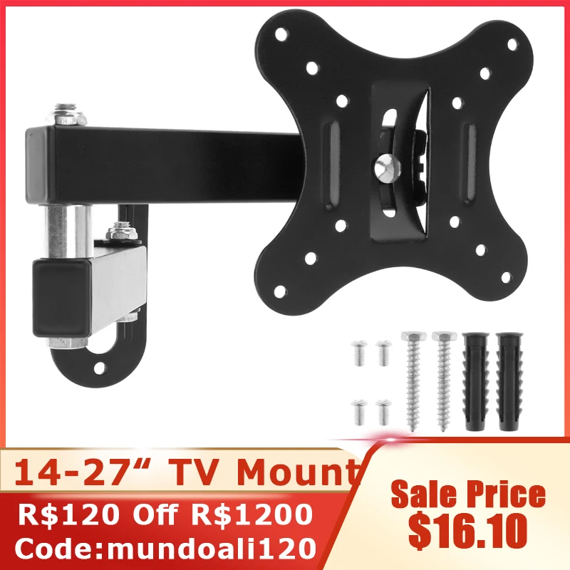 Wall Mount Bracket Flat Panel Tv Frame Support 15° Tilt  For 14 - 27 Inch Lcd Led Monitor Flat Pan