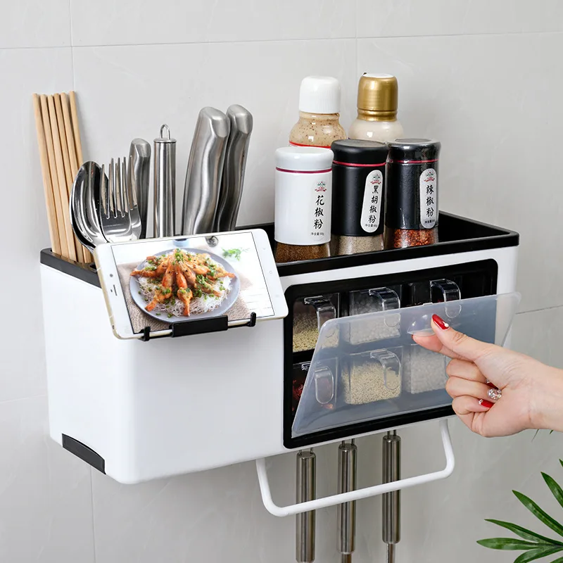 

Kitchen storage rack seasoning bottle seasoning rack home full range of chopsticks storage box wall-mounted